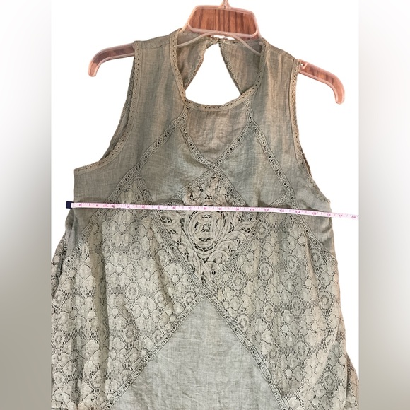Sage olive green lace overlay open peek a boo back swing dress S boho casual - Picture 5 of 6